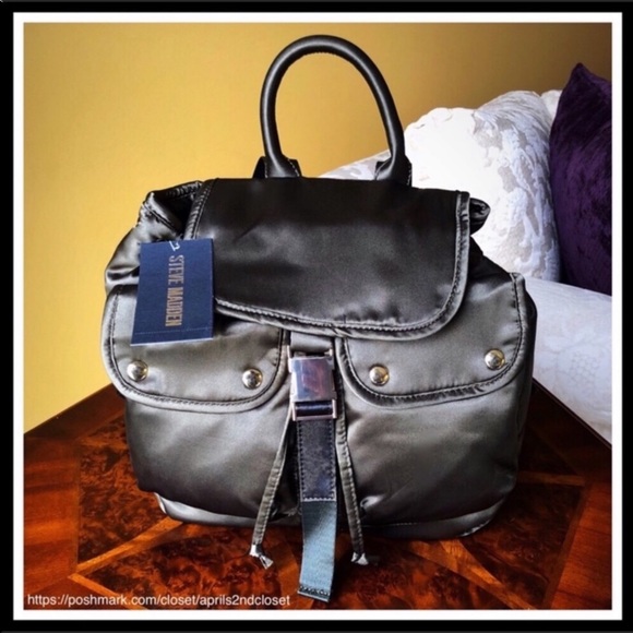 STEVE MADDEN MINI BACKPACK ARMY GREEN & SILVER BUCKET BAG A3C - Picture 6 of 8